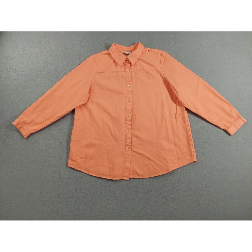 Joan‎ Rivers Women Tops XL Orange Button Front Collared Long Sleeve Logo Casual